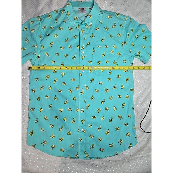 Pokemon Button Down Short Sleeve Shirt Pikachu All Over Print Blue Mens Small - Picture 4 of 6
